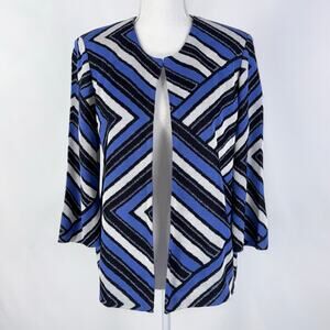 Misook Jacket Geometric Knit Blazer Women's  Medium Royal Blue Black White